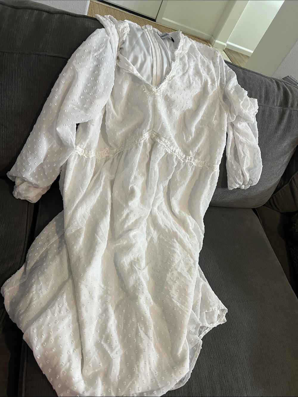 Women’s White Swiss Dot Midi Dress